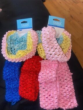 Kids Crochet Stretch Headbands — Assorted Pink, Blue, Yellow, Red(total of 10)